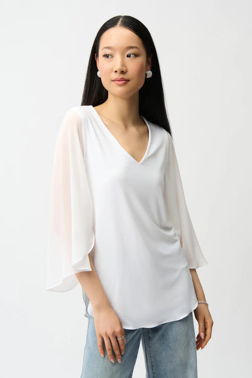 Joseph Ribkoff 261183 Vanilla Chiffon Zip V-Neck 3/4 Sleeves Tunic Top