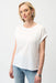 Woman wearing Joseph Ribkoff cotton boxy crewneck t-shirt top with dolman sleeves styled for casual chic outfits, office casual, and everyday wear.