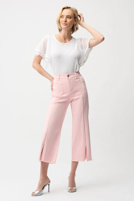 Joseph Ribkoff Vanilla Crew Neck Pleated Mesh Flutter Sleeves Top 261115