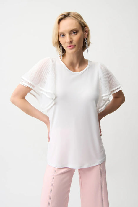 Joseph Ribkoff 261115 Vanilla Crew Neck Short Mesh Bell Sleeves Top
