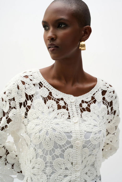 Joseph Ribkoff Vanilla Cotton Crochet Boxy Cardigan 262958