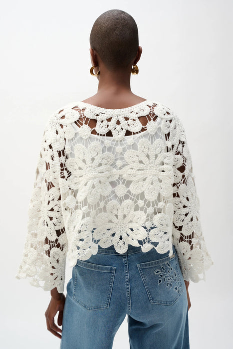 Joseph Ribkoff Vanilla Cotton Crochet Boxy Cardigan 262958