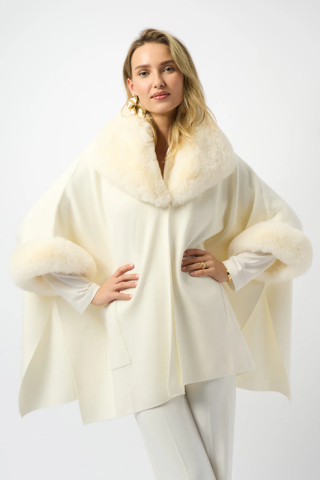 Joseph Ribkoff Faux Fur Trim Oversized Cape 243930 — AfterRetail