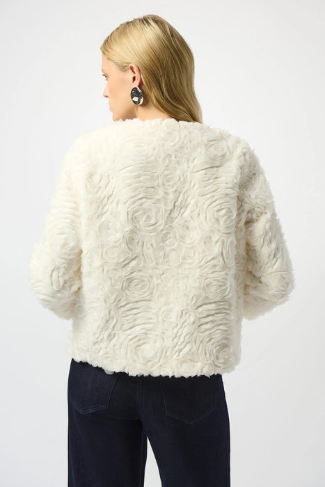 Joseph Ribkoff Vanilla Floral Rosette Faux Fur Jacket 253930