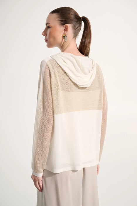 Joseph Ribkoff Vanilla/Gold Hooded Zip Front Knit Jacket 262613