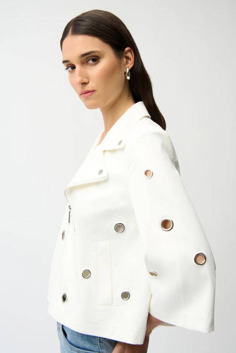 Joseph Ribkoff Vanilla Grommet Accents Faux Suede Jacket 261905