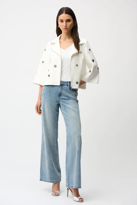 Joseph Ribkoff Vanilla Grommet Accents Faux Suede Jacket 261905