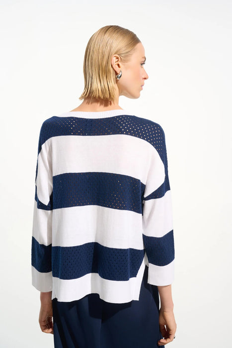 Joseph Ribkoff Vanilla/Indigo Striped 3/4 Sleeve Sweater Top 261635