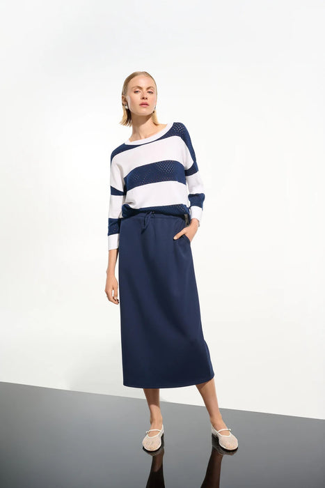Joseph Ribkoff Vanilla/Indigo Striped 3/4 Sleeve Sweater Top 261635