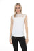 Woman wearing Joseph Ribkoff guipure lace fitted top for elegant office outfit