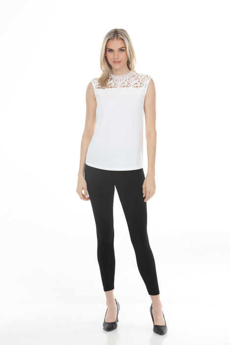 Joseph Ribkoff Vanilla Guipure Lace Yoke Sleeveless Top 262073