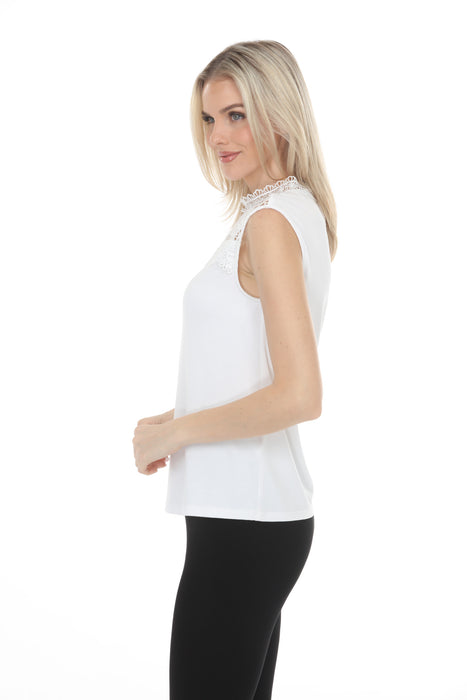 Joseph Ribkoff Vanilla Guipure Lace Yoke Sleeveless Top 262073