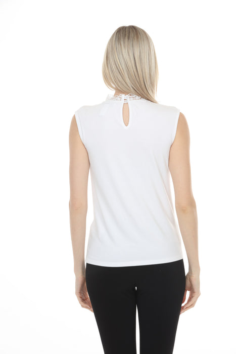Joseph Ribkoff Vanilla Guipure Lace Yoke Sleeveless Top 262073