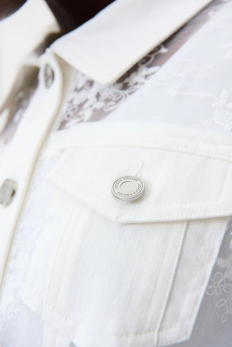 Joseph Ribkoff Vanilla Lace Denim Button-Down Long Sleeve Jacket 232916 NEW