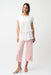 Woman wearing light pink cropped jeans with rhinestone embellishments and frayed hem from Joseph Ribkoff