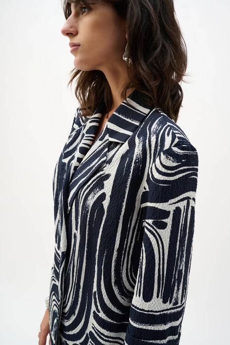 Joseph Ribkoff Vanilla/Midnight Blue Abstract Double-Breasted Blazer 262166