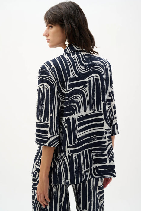 Joseph Ribkoff Vanilla/Midnight Blue Abstract Double-Breasted Blazer 262166
