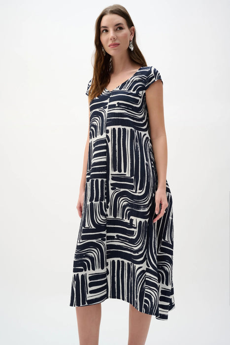 Joseph Ribkoff Vanilla/Midnight Blue Abstract Midi Cocoon Dress 262112