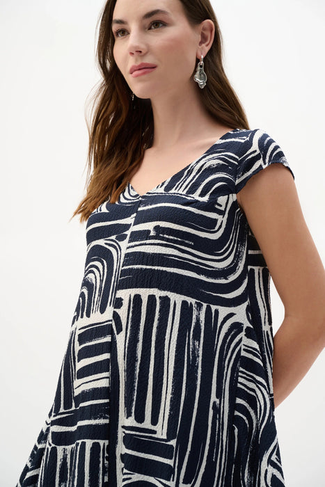 Joseph Ribkoff Vanilla/Midnight Blue Abstract Midi Cocoon Dress 262112