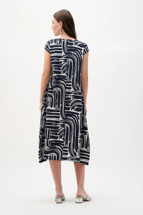 Joseph Ribkoff Vanilla/Midnight Blue Abstract Midi Cocoon Dress 262112