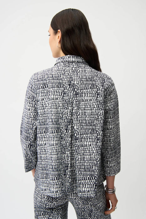 Joseph Ribkoff Vanilla/Midnight Blue Abstract 3/4 Sleeve Trapeze Jacket 261003
