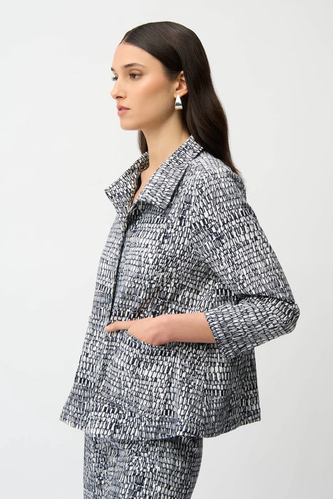Joseph Ribkoff Vanilla/Midnight Blue Abstract 3/4 Sleeve Trapeze Jacket 261003