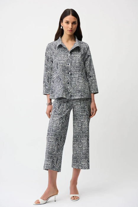 Joseph Ribkoff Vanilla/Midnight Blue Abstract 3/4 Sleeve Trapeze Jacket 261003