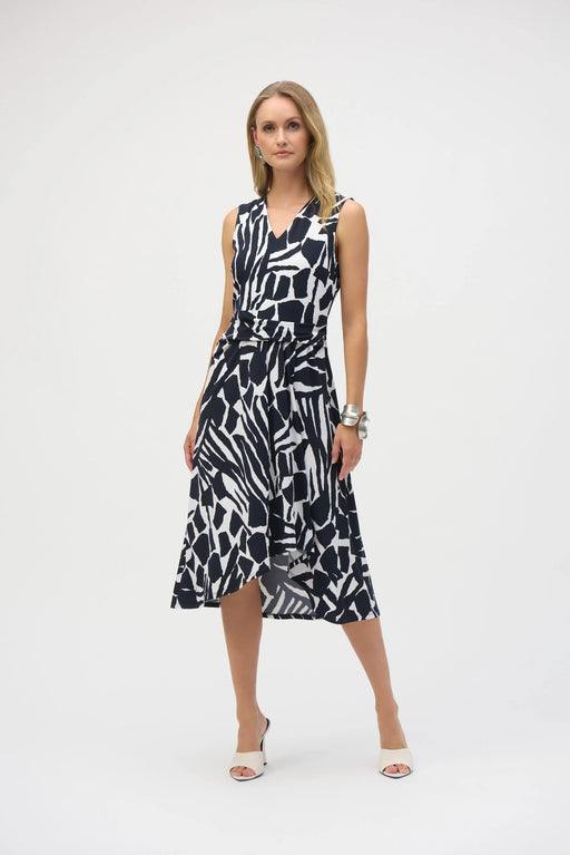 Joseph Ribkoff Style 252199 Vanilla/Midnight Blue Abstract Print High Low Dress