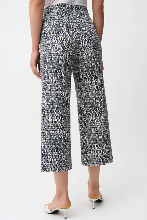 Joseph Ribkoff Vanilla/Midnight Blue Abstract Pull-On Culotte Pants 261002