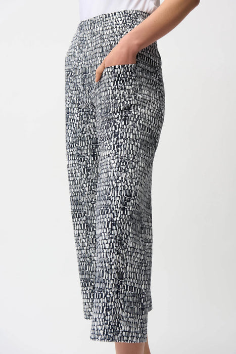 Joseph Ribkoff Vanilla/Midnight Blue Abstract Pull-On Culotte Pants 261002