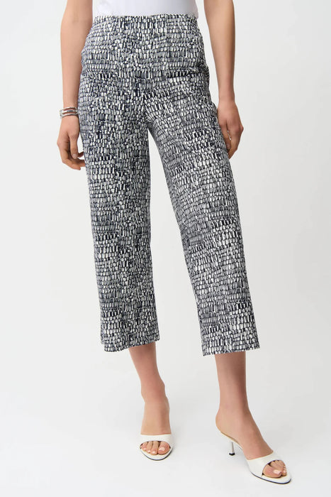 Joseph Ribkoff 261002 Vanilla/Midnight Blue Abstract Print Pull-On Culotte Pants