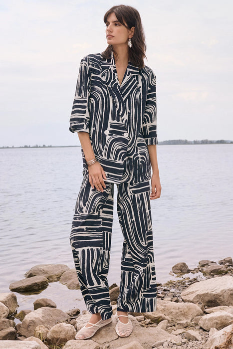 Joseph Ribkoff Vanilla/Midnight Blue Abstract Wide Leg Pants 262165