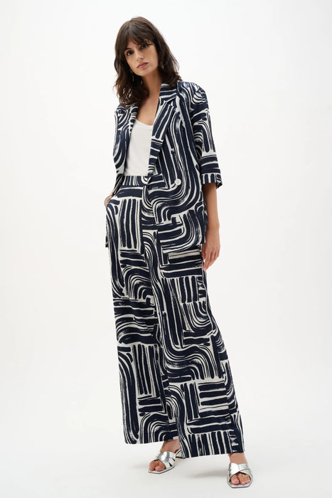 Joseph Ribkoff Vanilla/Midnight Blue Abstract Wide Leg Pants 262165