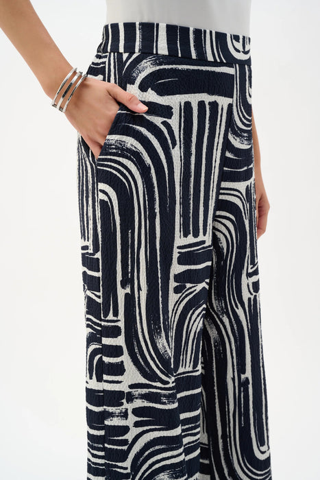 Joseph Ribkoff Vanilla/Midnight Blue Abstract Wide Leg Pants 262165