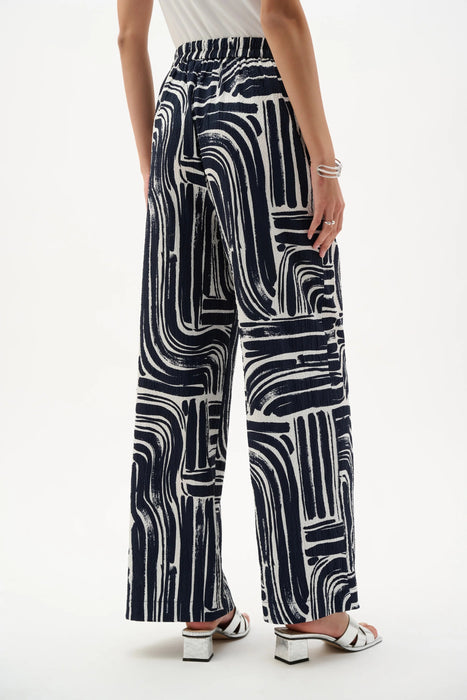 Joseph Ribkoff Vanilla/Midnight Blue Abstract Wide Leg Pants 262165