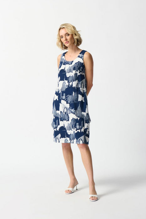 Vanilla/Midnight Blue Cityscape Shift Dress | Joseph Ribkoff AfterRetail Vanilla/Midnight Blue Cityscape Shift Dress | Joseph Ribkoff AfterRetail