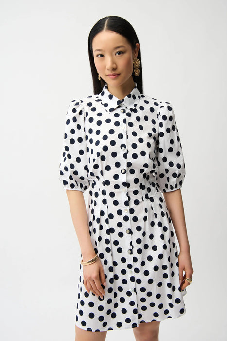 Joseph Ribkoff Vanilla Polka Dot Puff Sleeves Shirt Dress 261262