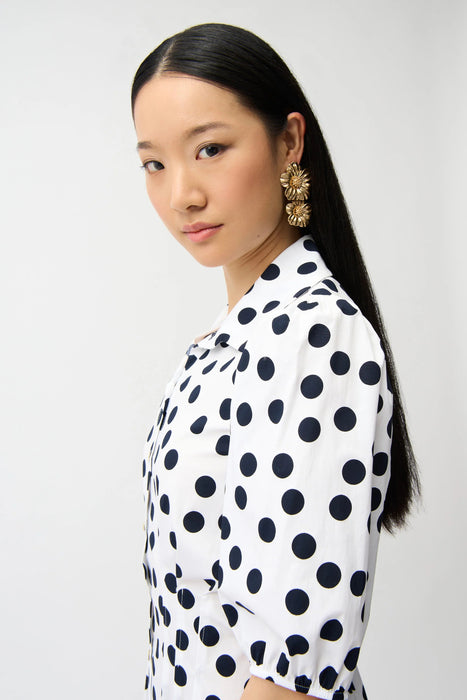 Joseph Ribkoff Vanilla Polka Dot Puff Sleeves Shirt Dress 261262