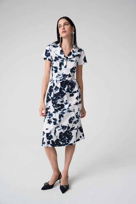 Joseph Ribkoff Vanilla/Midnight Blue Floral Print Flare Shirt Dress 261147