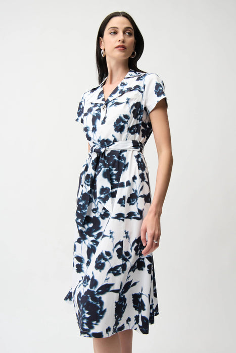 Joseph Ribkoff Vanilla/Midnight Blue Floral Print Flare Shirt Dress 261147