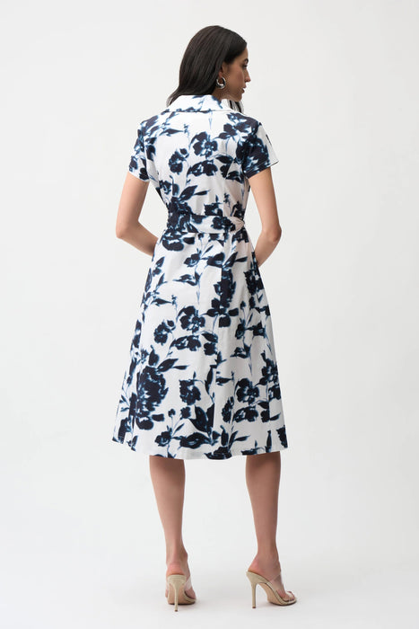 Joseph Ribkoff Vanilla/Midnight Blue Floral Print Flare Shirt Dress 261147