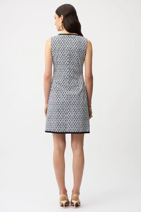 Joseph Ribkoff Vanilla/Midnight Blue Geometric A-Line Dress 261096