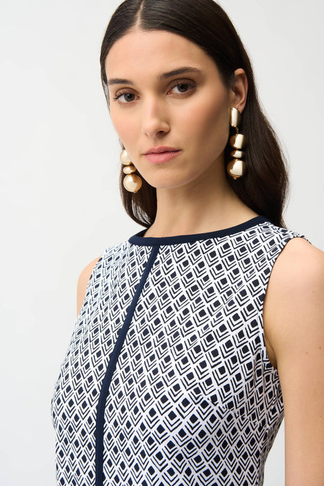Joseph Ribkoff Vanilla/Midnight Blue Geometric A-Line Dress 261096