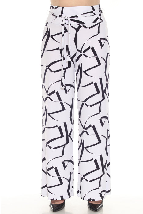 Joseph Ribkoff Style 251216 Vanilla/Midnight Blue Geometric Belted Wide Leg Pants