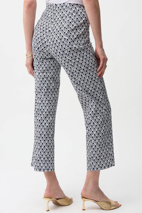 Joseph Ribkoff Vanilla/Midnight Blue Geometric Flared Crop Pants 261083