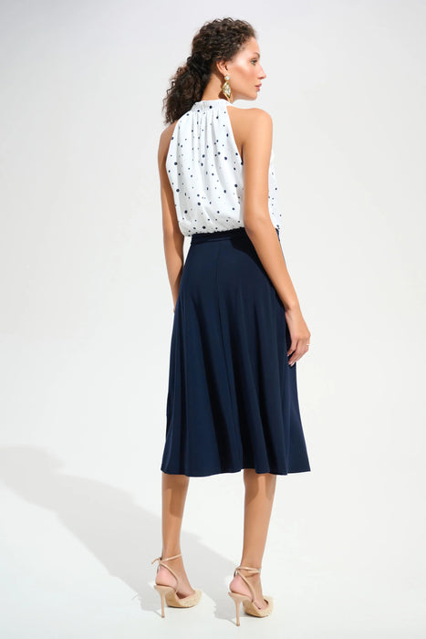 Joseph Ribkoff Vanilla/Midnight Blue Polka Dot Blouson Midi Dress 261750