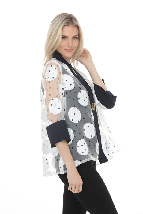 Joseph Ribkoff Vanilla/Midnight Blue Polka Dots Sheer Jacket 261765