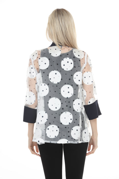 Joseph Ribkoff Vanilla/Midnight Blue Polka Dots Sheer Jacket 261765