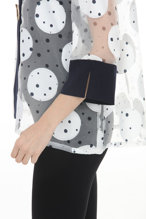 Joseph Ribkoff Vanilla/Midnight Blue Polka Dots Sheer Jacket 261765