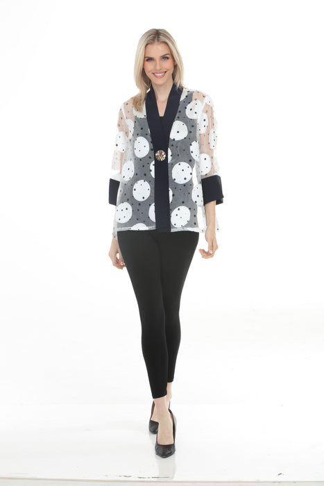 Joseph Ribkoff Vanilla/Midnight Blue Polka Dots Sheer Jacket 261765
